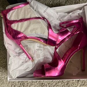 Guess Metallic Hot Pink Strappy Stiletto Sandals